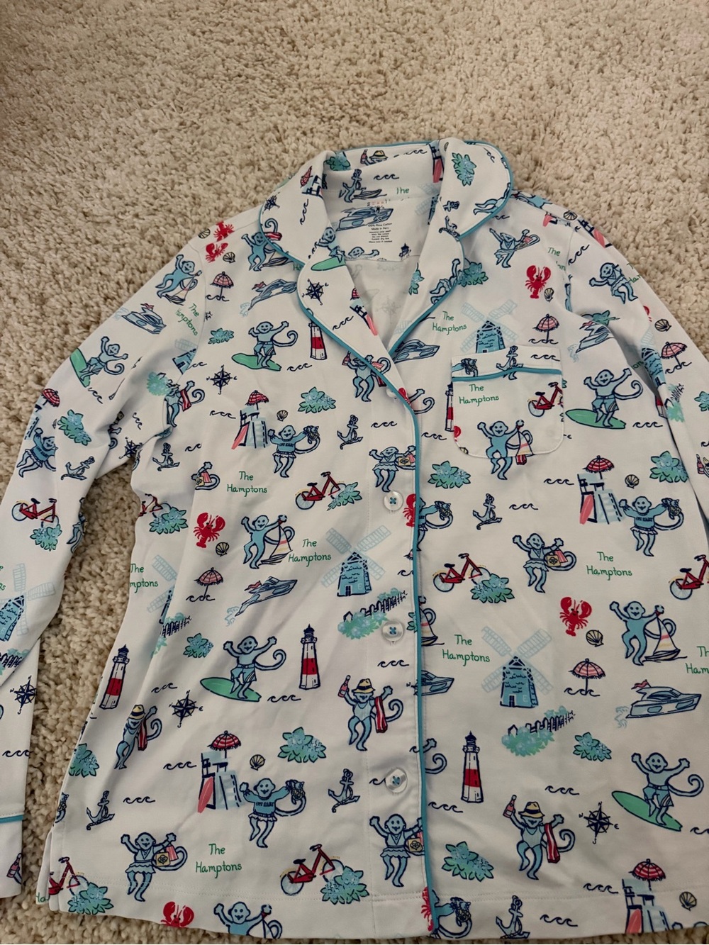 Roller Rabbit Hamptons Pajama Top with Blue & Green Nautical Monkey Print